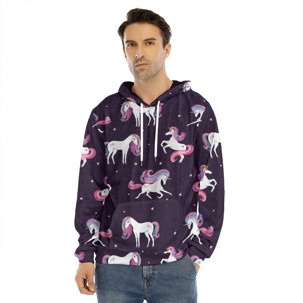 Night Girly Unicorn Pattern Print Men's Velvet Pullover Hoodie