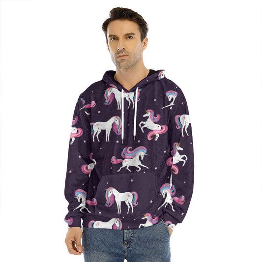 Night Girly Unicorn Pattern Print Men's Velvet Pullover Hoodie