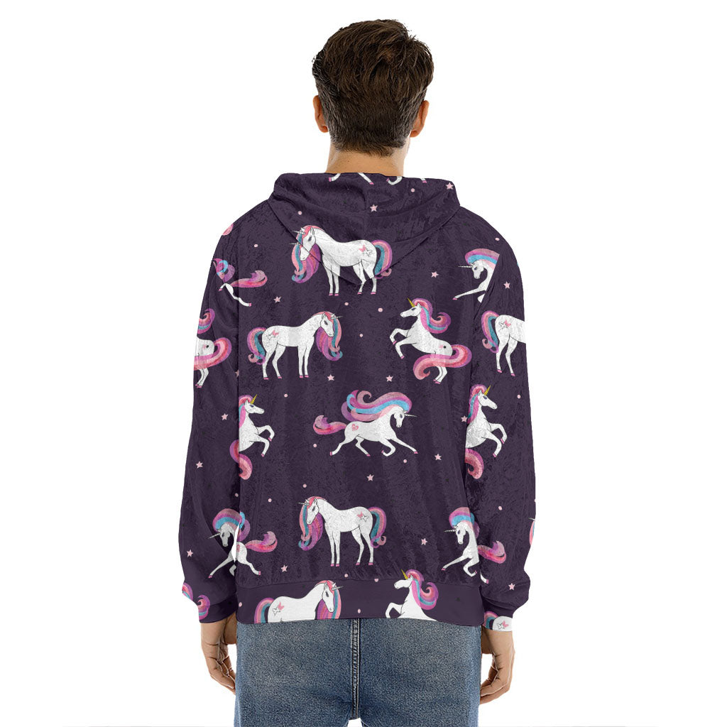 Night Girly Unicorn Pattern Print Men's Velvet Pullover Hoodie