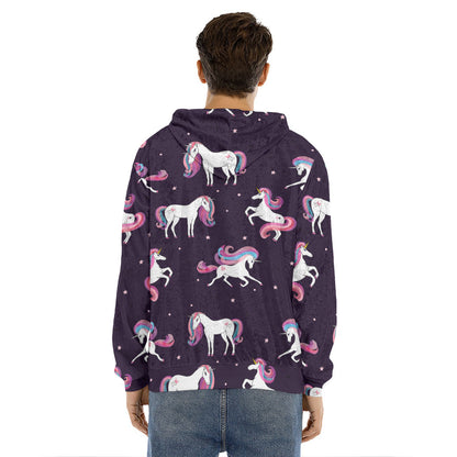 Night Girly Unicorn Pattern Print Men's Velvet Pullover Hoodie