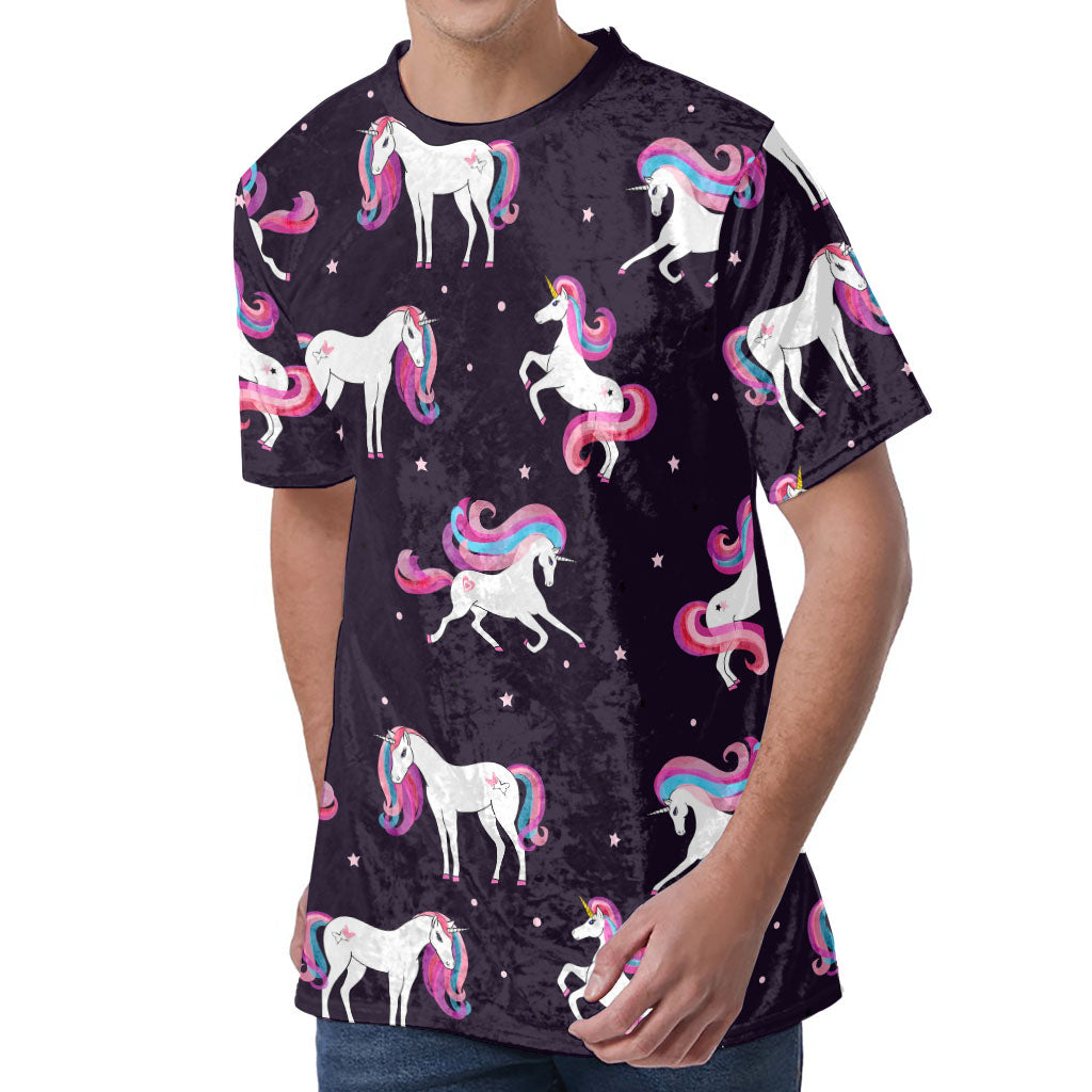 Night Girly Unicorn Pattern Print Men's Velvet T-Shirt