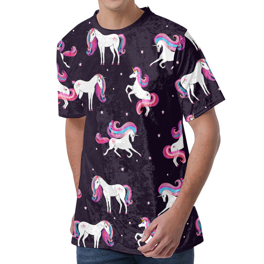 Night Girly Unicorn Pattern Print Men's Velvet T-Shirt