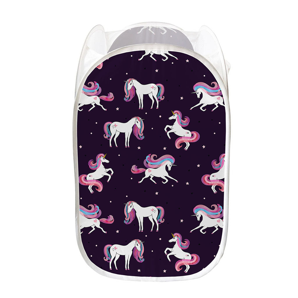 Night Girly Unicorn Pattern Print Mesh Laundry Hamper