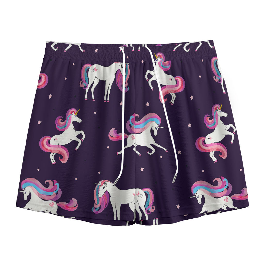 Night Girly Unicorn Pattern Print Mesh Shorts