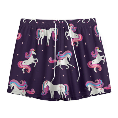 Night Girly Unicorn Pattern Print Mesh Shorts