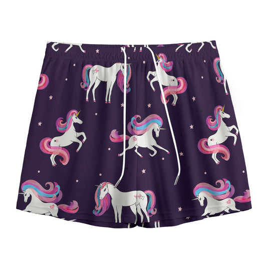 Night Girly Unicorn Pattern Print Mesh Shorts