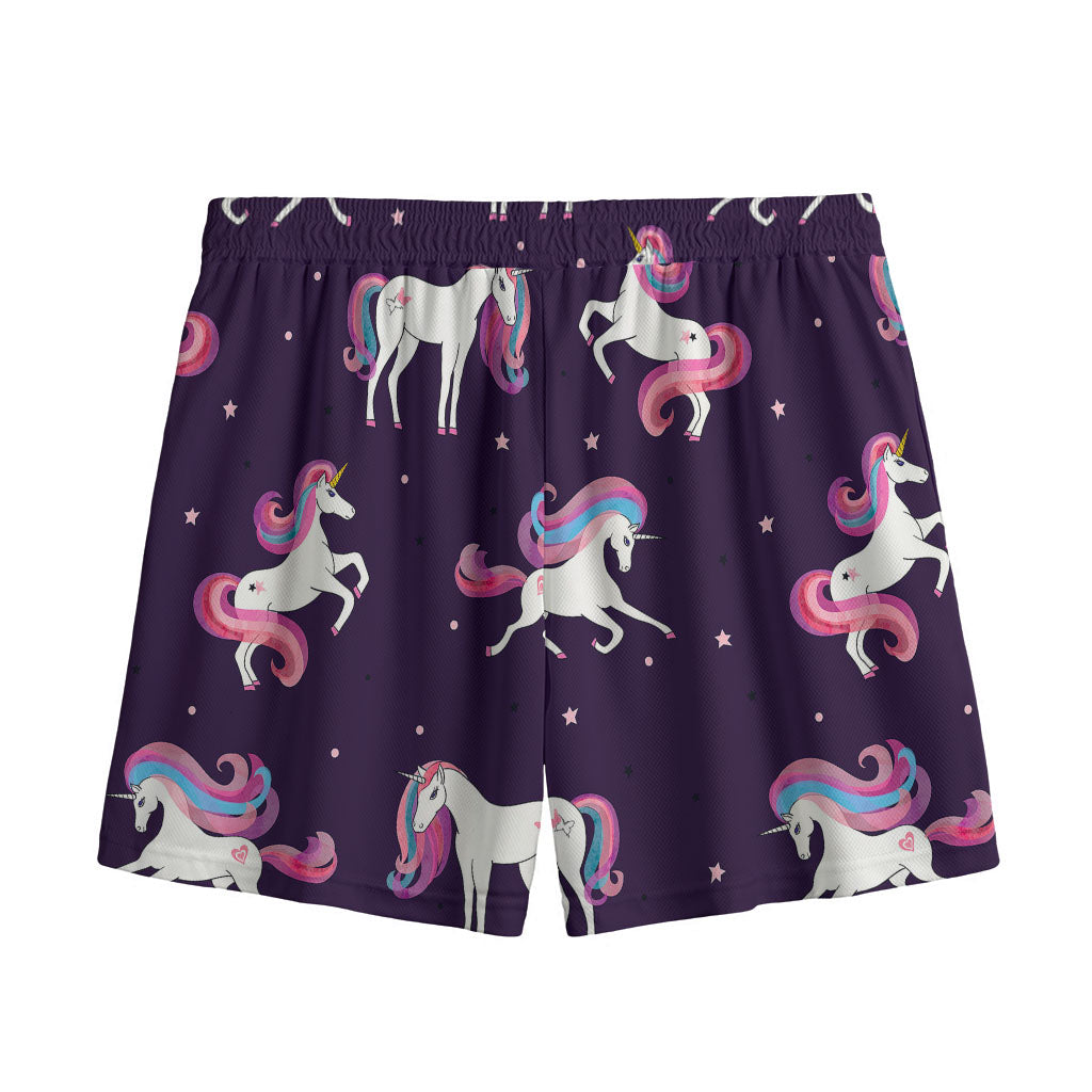 Night Girly Unicorn Pattern Print Mesh Shorts