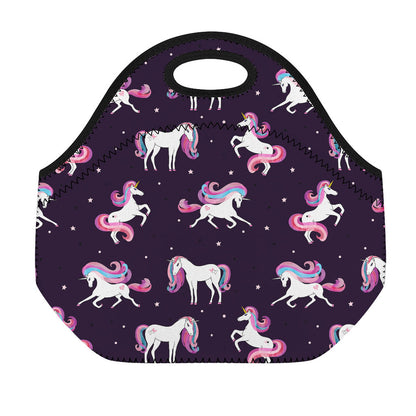 Night Girly Unicorn Pattern Print Neoprene Lunch Bag