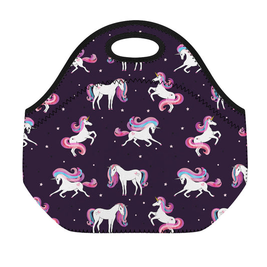 Night Girly Unicorn Pattern Print Neoprene Lunch Bag