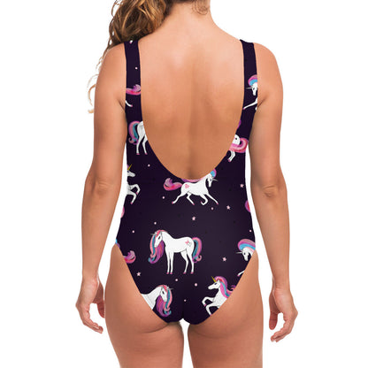 Night Girly Unicorn Pattern Print One Piece Swimsuit