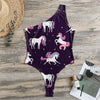 Night Girly Unicorn Pattern Print One Shoulder Bodysuit