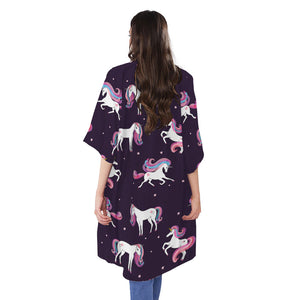 Night Girly Unicorn Pattern Print Open Front Beach Cover Up