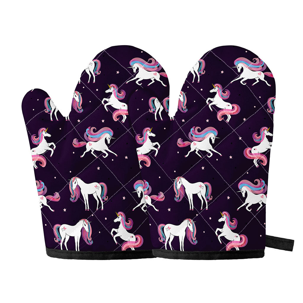 Night Girly Unicorn Pattern Print Oven Mitts