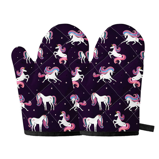 Night Girly Unicorn Pattern Print Oven Mitts