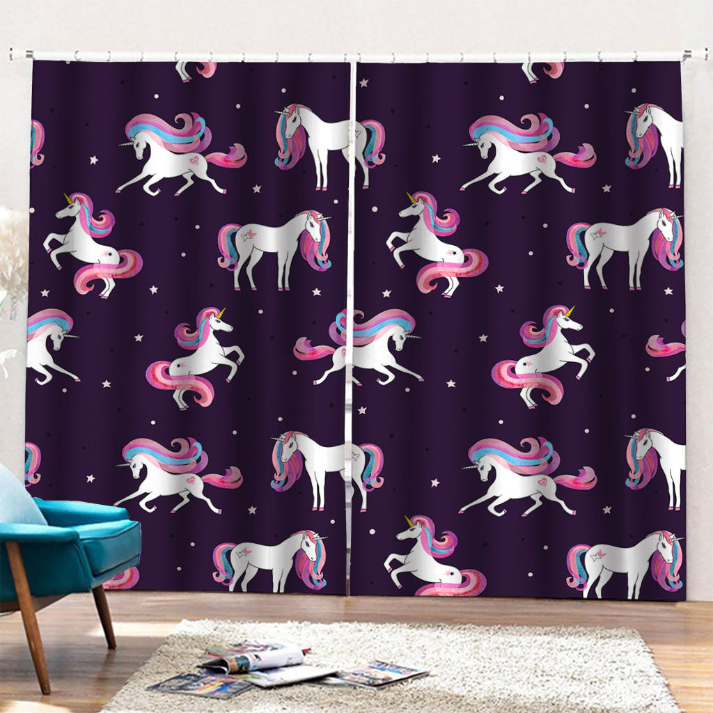 Night Girly Unicorn Pattern Print Pencil Pleat Curtains