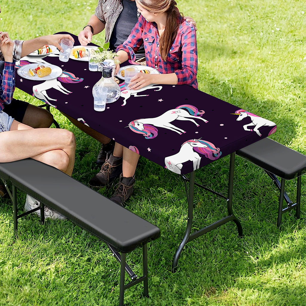 Night Girly Unicorn Pattern Print Picnic Table Cover