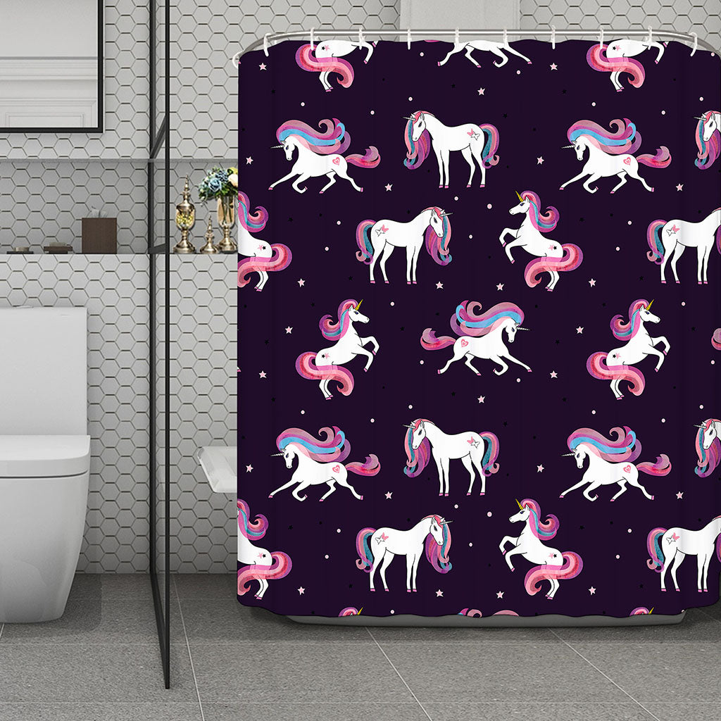Night Girly Unicorn Pattern Print Polyester Shower Curtain