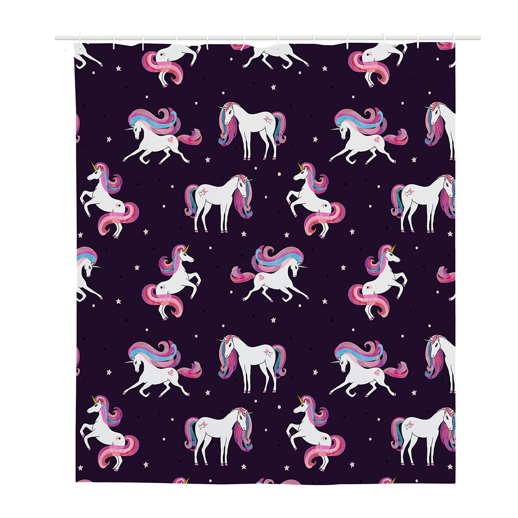 Night Girly Unicorn Pattern Print Polyester Shower Curtain