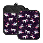 Night Girly Unicorn Pattern Print Pot Holders With Pocket