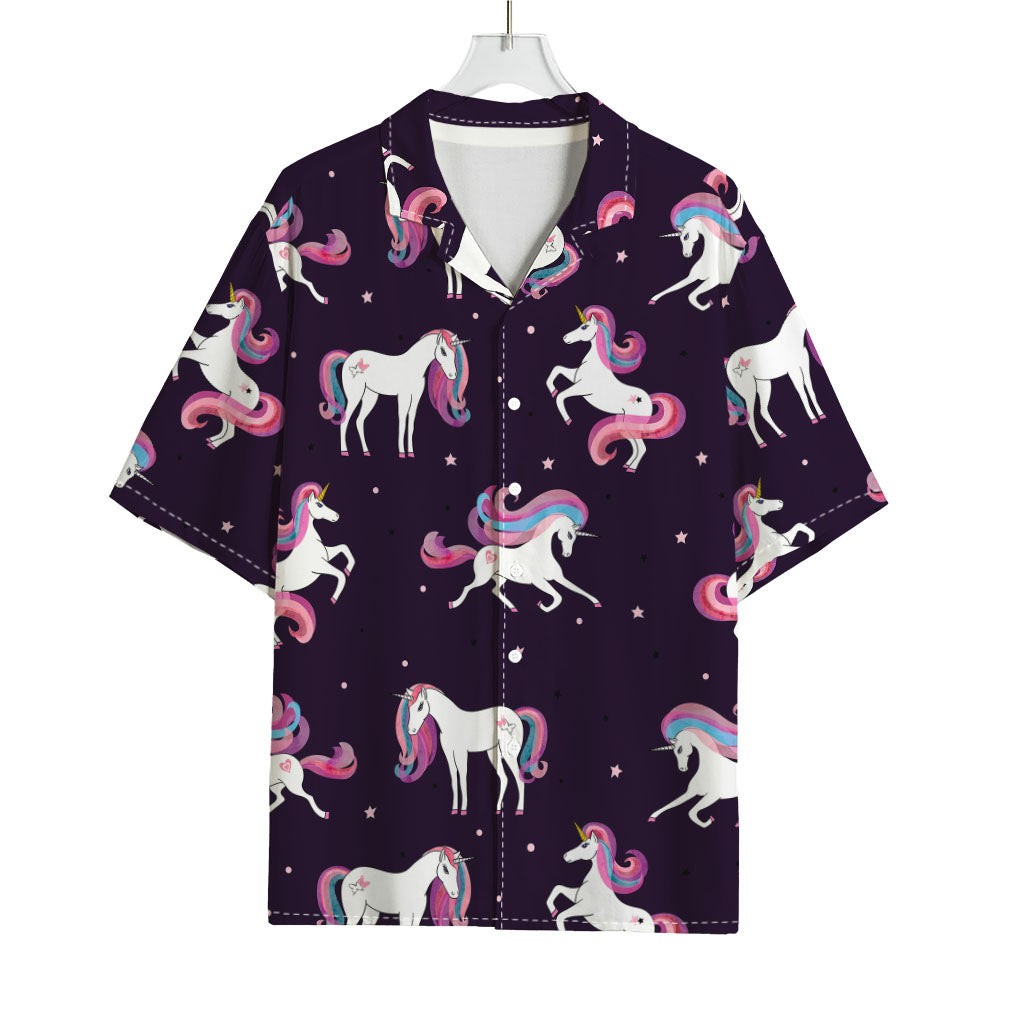 Night Girly Unicorn Pattern Print Rayon Hawaiian Shirt