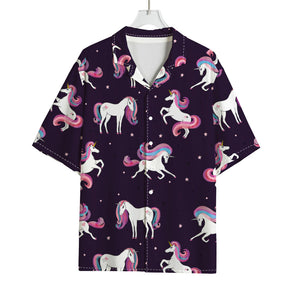 Night Girly Unicorn Pattern Print Rayon Hawaiian Shirt