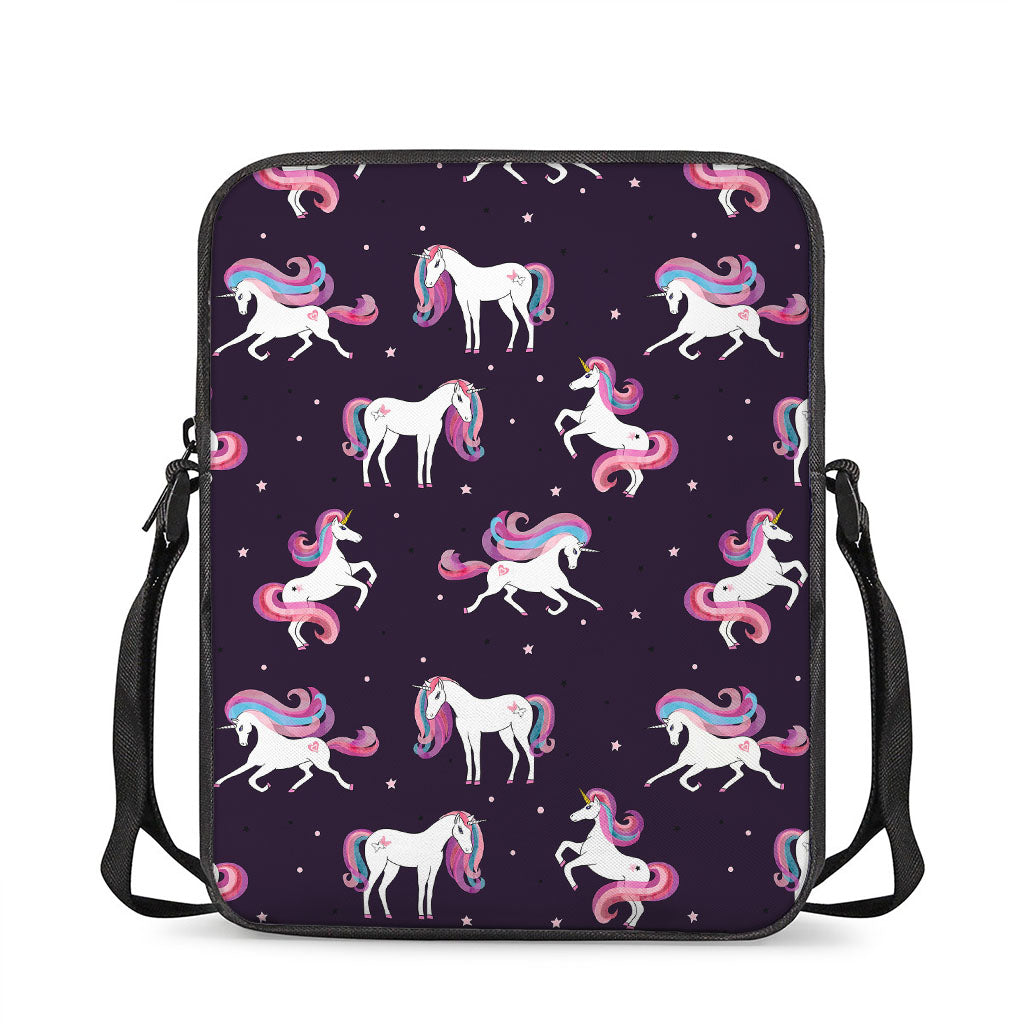 Night Girly Unicorn Pattern Print Rectangular Crossbody Bag