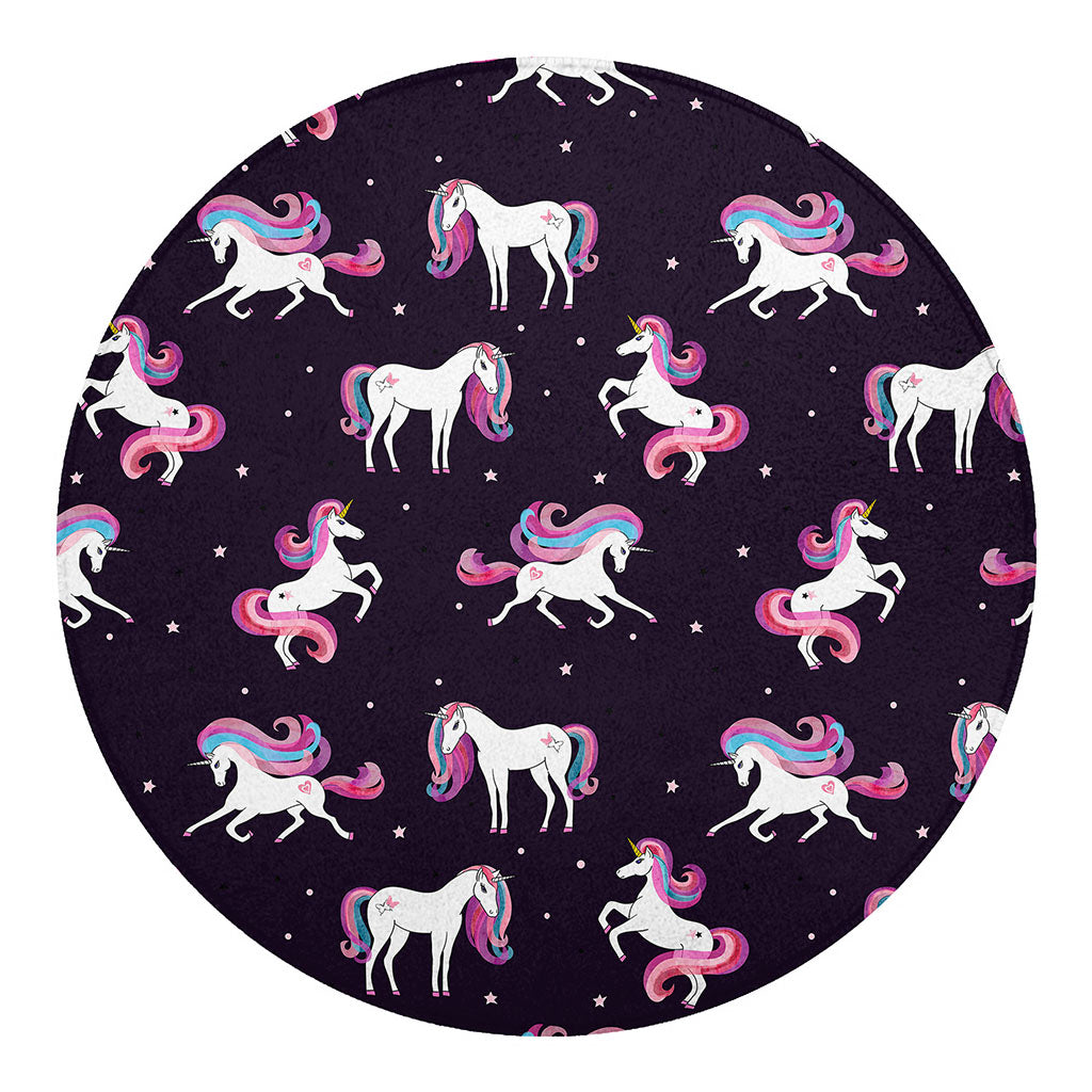Night Girly Unicorn Pattern Print Round Blanket