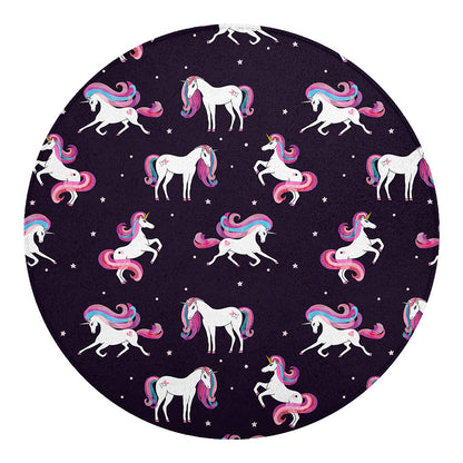 Night Girly Unicorn Pattern Print Round Blanket