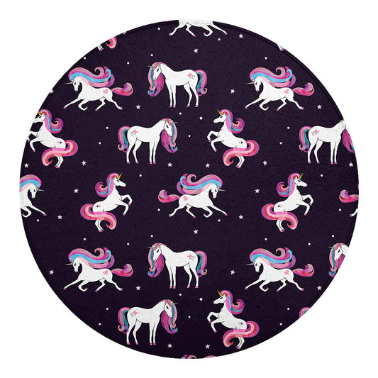 Night Girly Unicorn Pattern Print Round Blanket