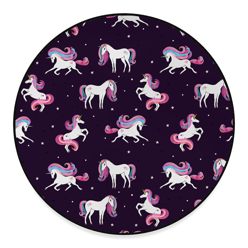 Night Girly Unicorn Pattern Print Round Floor Mat