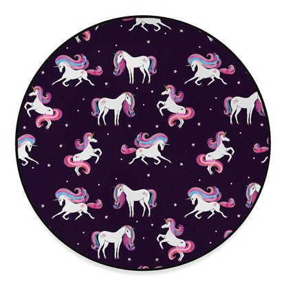 Night Girly Unicorn Pattern Print Round Floor Mat