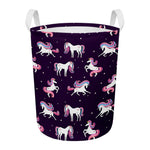 Night Girly Unicorn Pattern Print Round Laundry Basket
