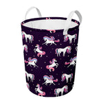 Night Girly Unicorn Pattern Print Round Laundry Basket