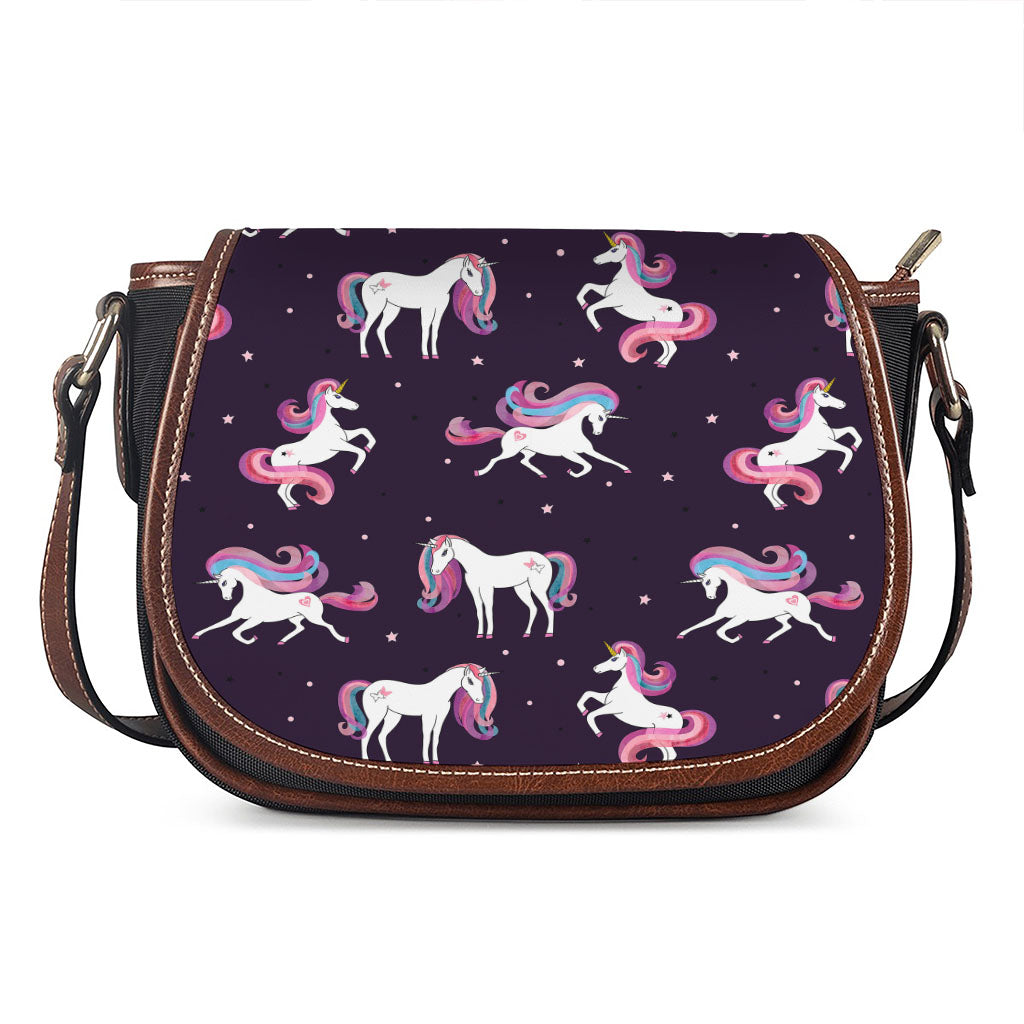 Night Girly Unicorn Pattern Print Saddle Bag