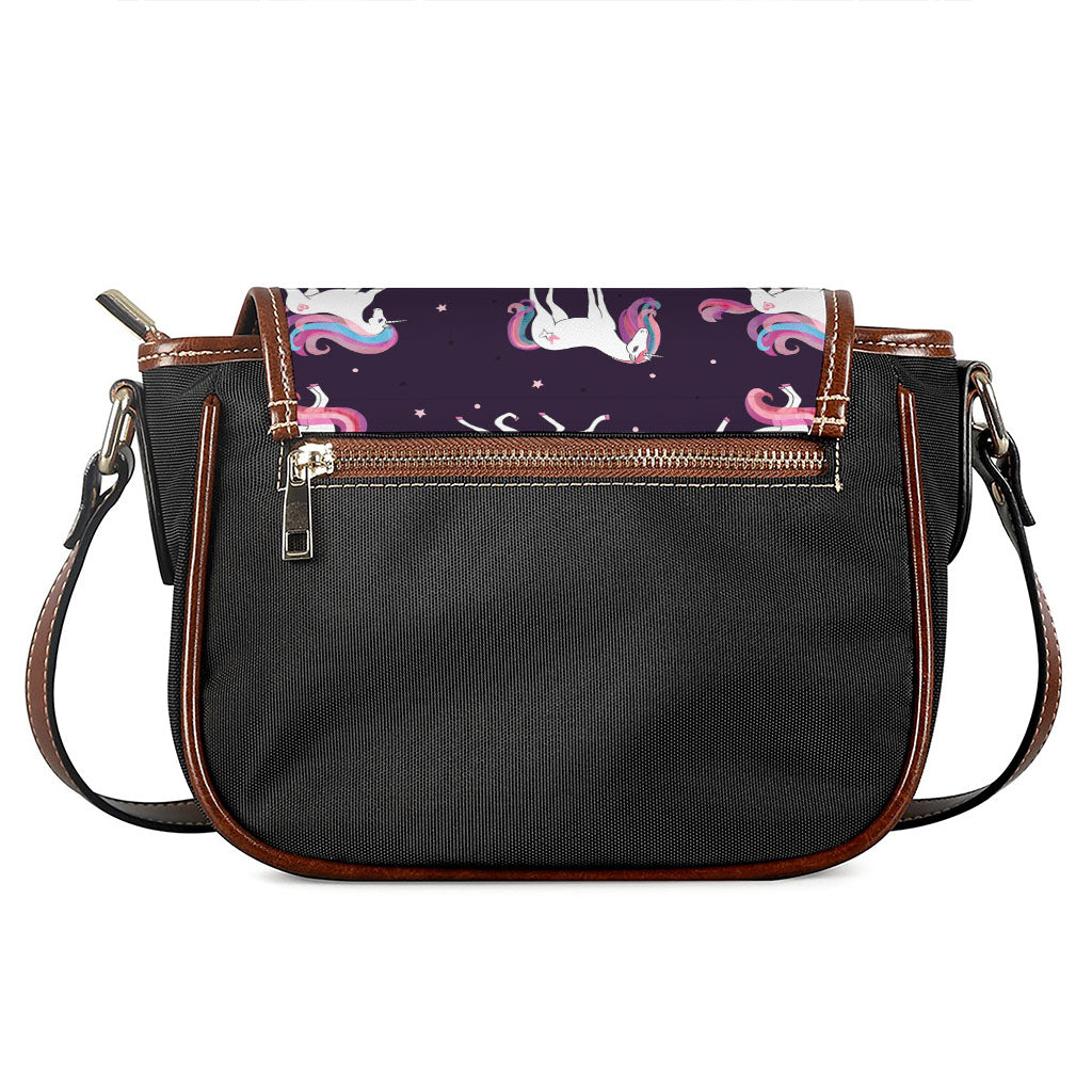 Night Girly Unicorn Pattern Print Saddle Bag