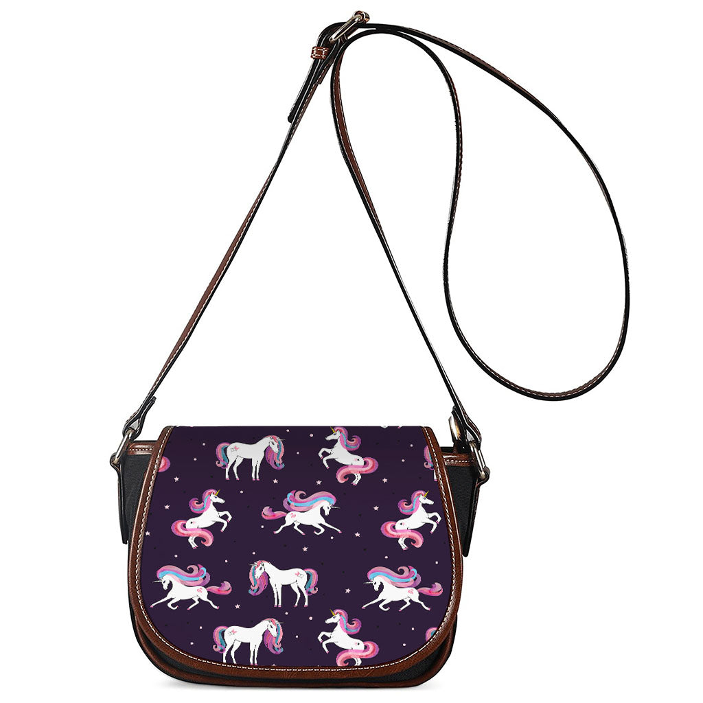 Night Girly Unicorn Pattern Print Saddle Bag