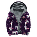 Night Girly Unicorn Pattern Print Sherpa Lined Zip Up Hoodie