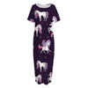 Night Girly Unicorn Pattern Print Short Sleeve Long Nightdress