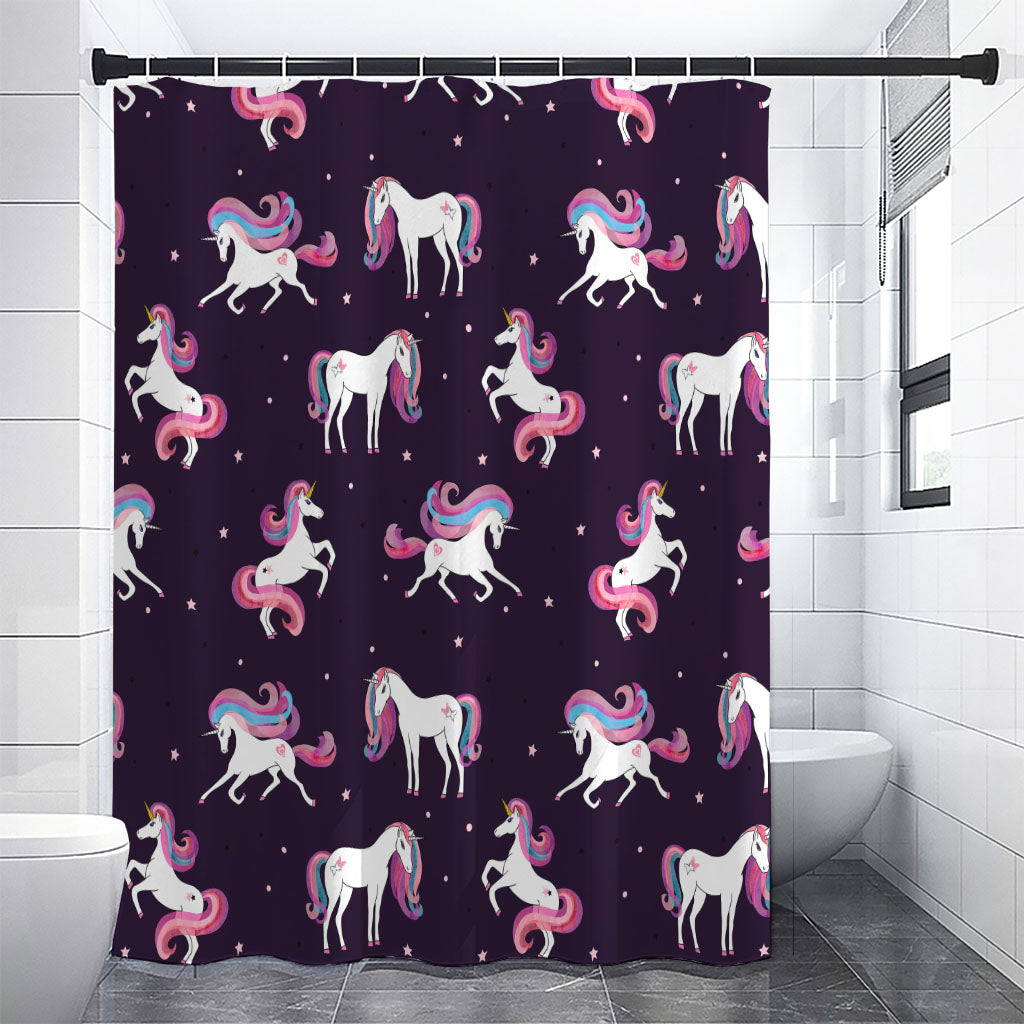 Night Girly Unicorn Pattern Print Shower Curtain