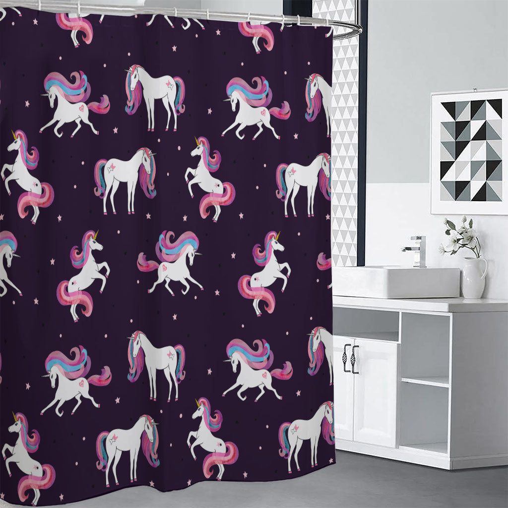 Night Girly Unicorn Pattern Print Shower Curtain