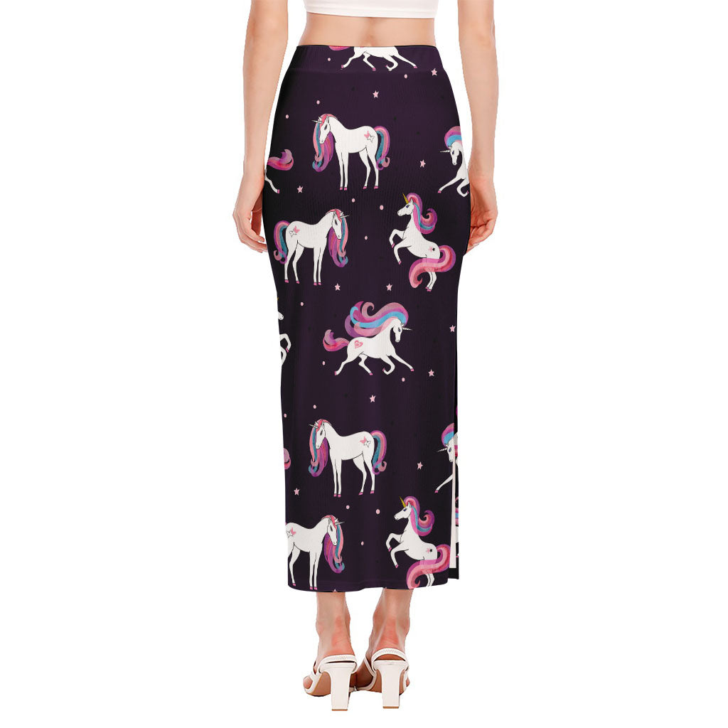 Night Girly Unicorn Pattern Print Side Slit Maxi Skirt