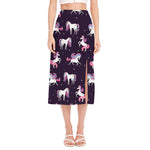 Night Girly Unicorn Pattern Print Side Slit Midi Skirt