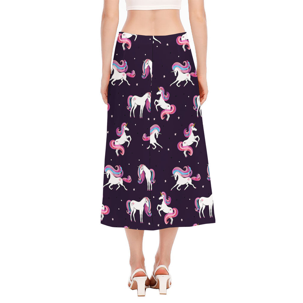 Night Girly Unicorn Pattern Print Side Slit Midi Skirt