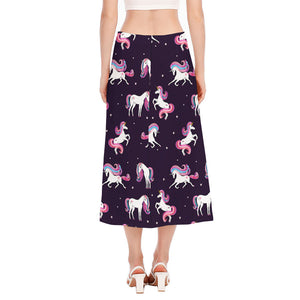 Night Girly Unicorn Pattern Print Side Slit Midi Skirt