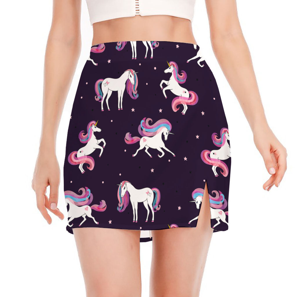 Night Girly Unicorn Pattern Print Side Slit Mini Skirt