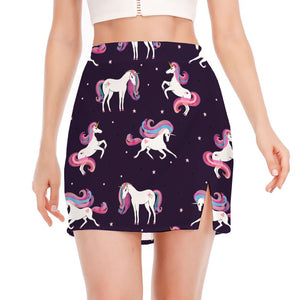 Night Girly Unicorn Pattern Print Side Slit Mini Skirt