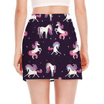 Night Girly Unicorn Pattern Print Side Slit Mini Skirt