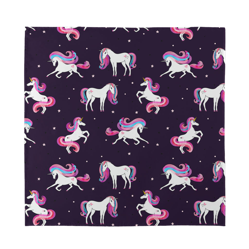 Night Girly Unicorn Pattern Print Silk Bandana