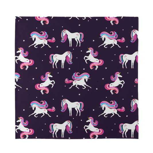 Night Girly Unicorn Pattern Print Silk Bandana