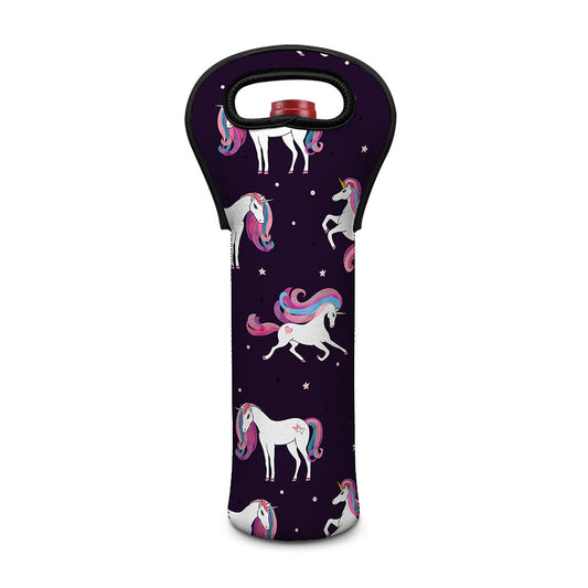 Night Girly Unicorn Pattern Print Single Neoprene Wine Tote